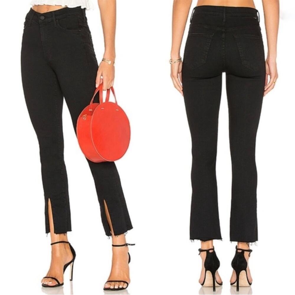 $278 MOTHER The Insider Slit Ankle Fray Not Guilty Wash, Mid Rise Black Jeans 24